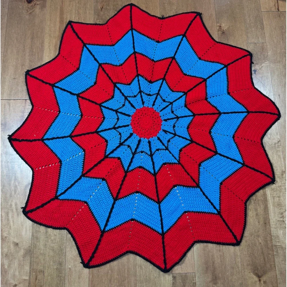 Crochet Spiderweb Blanket Hand Knit Throw Spider Man‎ Inspired Vintage Superhero